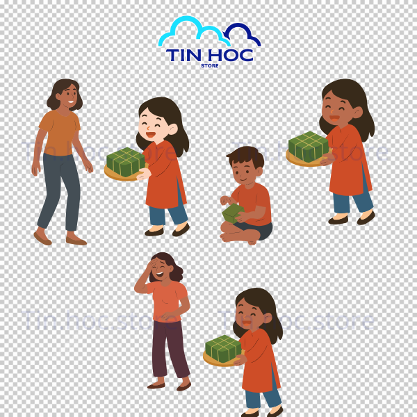 Mẫu biếu bánh chưng vector họa tiết chibi đáng yêu