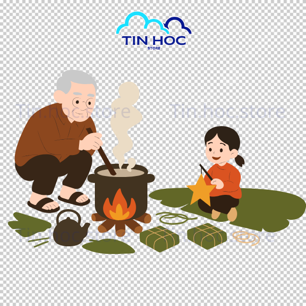 Mẫu nấu bánh chưng vector tái hiện không khí sum vầy, ấm cúng