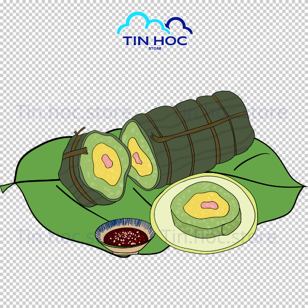 Mẫu Bánh tét vector gói lá chuối xanh với màu sắc tươi mới, nhấn mạnh tính tự nhiên, truyền thống