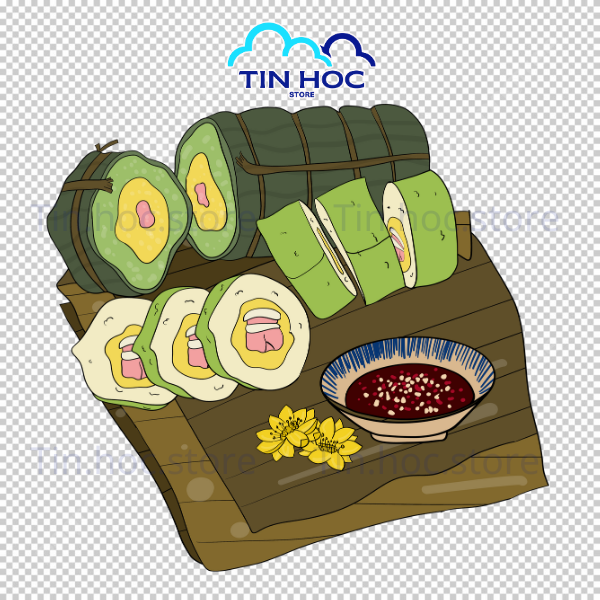 Mẫu Hình ảnh bánh tét cắt lát vector thể hiện rõ phần nhân đậu xanh và thịt, rất sinh động