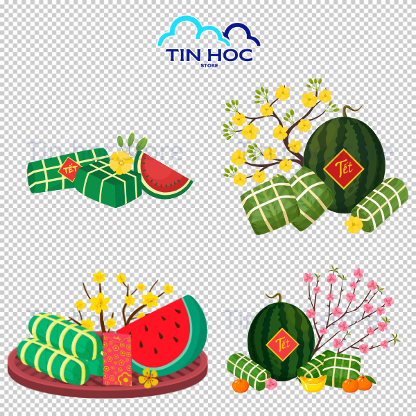 Mẫu Bánh chưng bánh tét vector được đặt cạnh nhau, tạo sự cân bằng giữa Tết Bắc và Tết Nam