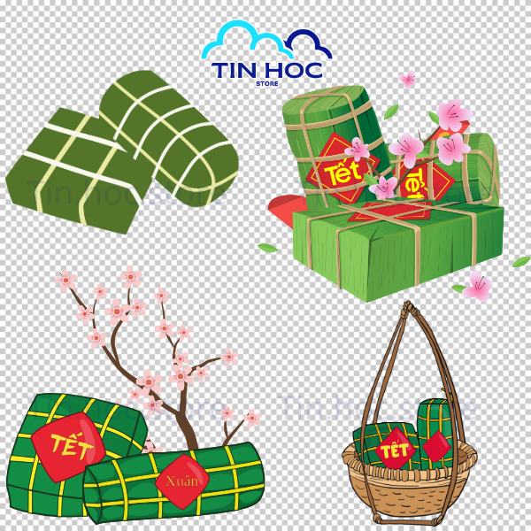 Mẫu Vector bánh chưng bánh tét đẹp tạo nên bộ sưu tập sum vầy, đầy đủ không khí Tết cổ truyền
