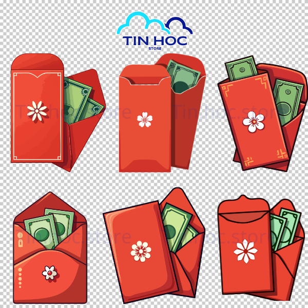 Mẫu vector lì xì đỏ file png tách nền thuận tiện cho việc ghép bố cục