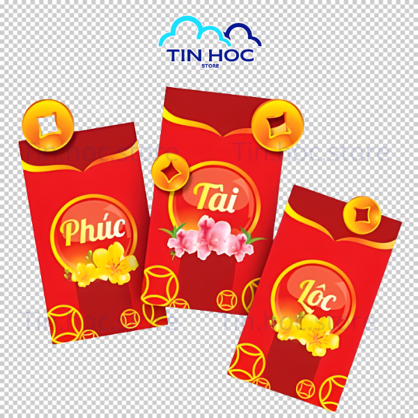 Mẫu bao lì xì phúc lộc tài vector kèm họa tiết đồng tiền hoa mai