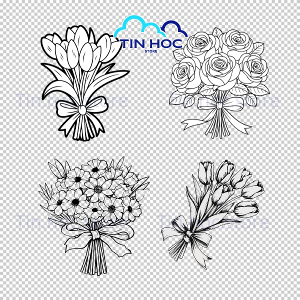 Mẫu bó hoa vector hoa hồng lãng mạn