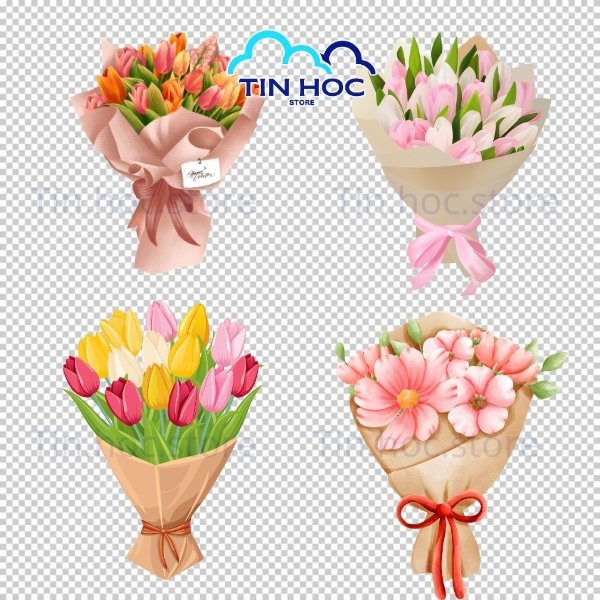 Mẫu bó hoa vector phong cách nghệ thuật số