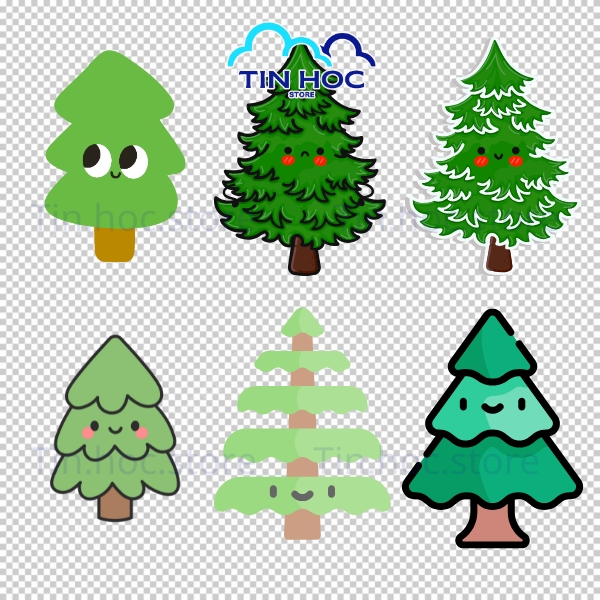 Vector Cây Thông Với Hoa Tuyết Trang Trí
