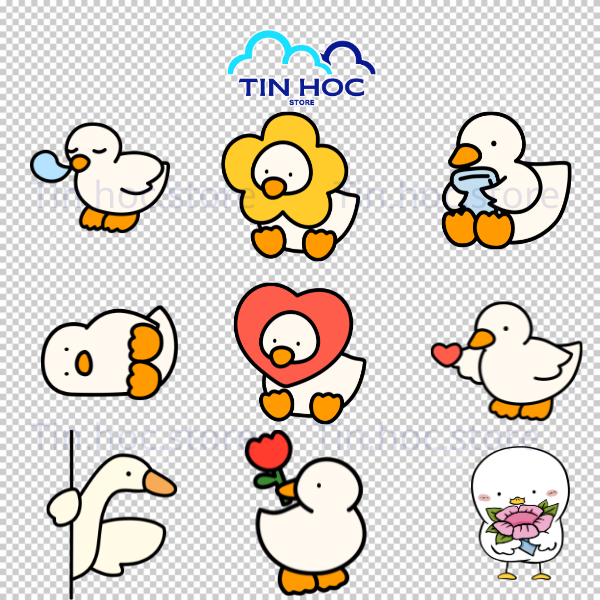 Mẫu vector vịt chibi đáng yêu, ngốc nghếch, nét vẽ đơn giản