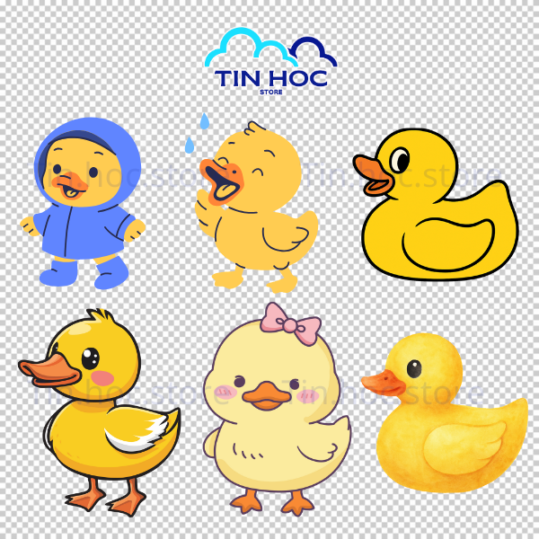 Mẫu con vịt vector vàng với đôi mắt to tròn, mang phong cách Kawaii Nhật Bản cực kỳ đáng yêu