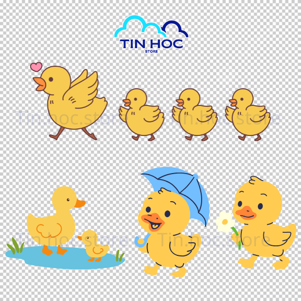 Mẫu con vịt vector đi dưới mưa với chiếc ô nhỏ, mang lại cảm giác bình yên và dễ chịu