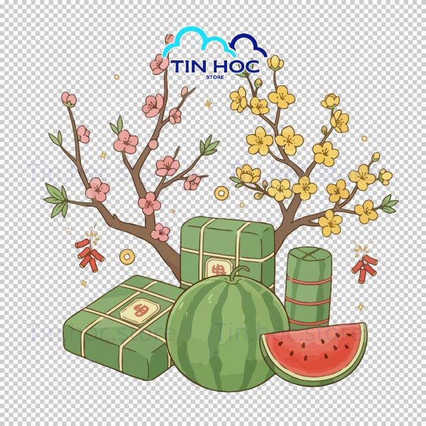 Mẫu Pattern Dưa Hấu Tết Vector