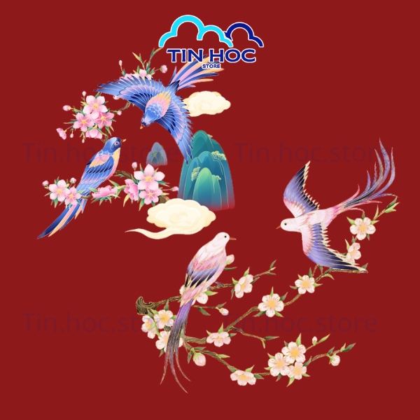 Mẫu họa tiết vector Tết chim én mùa xuân