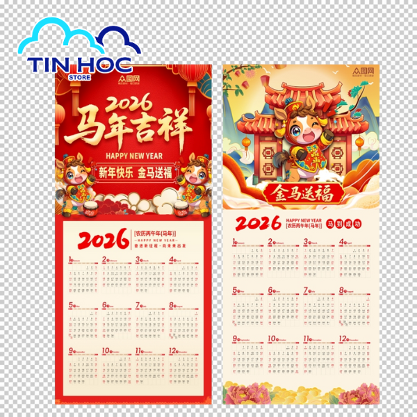 Mẫu lịch âm dương tết mừng năm mới 2026 file PNG, AI, CDR 