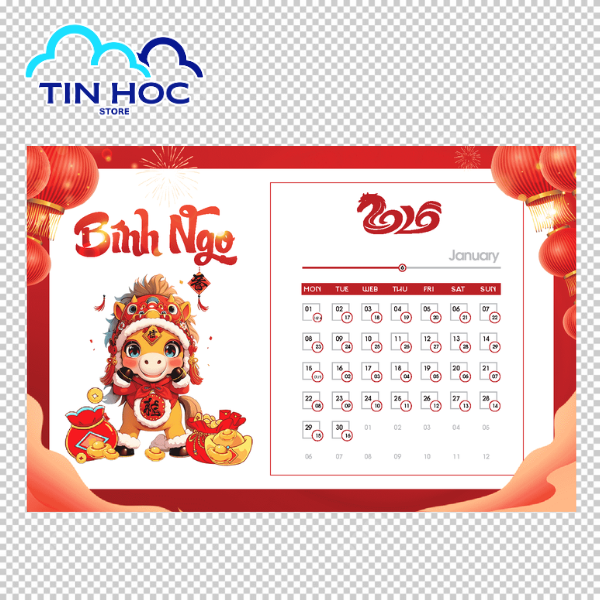 Mẫu thiết kế lịch ngang Bính Ngọ 2026 dạng ngang chuyên in lịch chữ A dạng lật