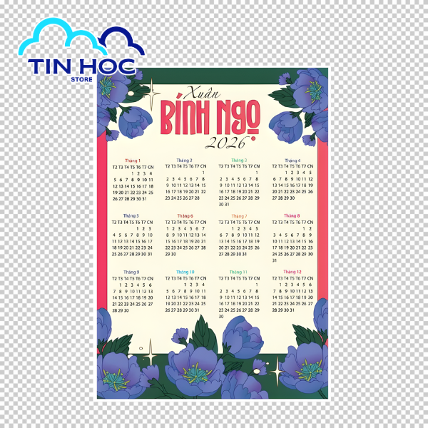 Mẫu lịch âm dương 2026 vector 1 tờ năm bính ngọ file PNG tải miễn phí