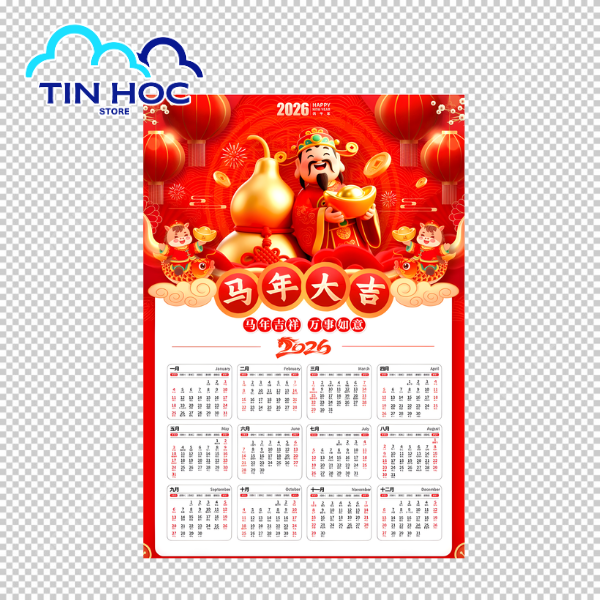 Mẫu số lịch 2026 Corel/AI thiết kế hình thần tài mang lại thịnh vượng