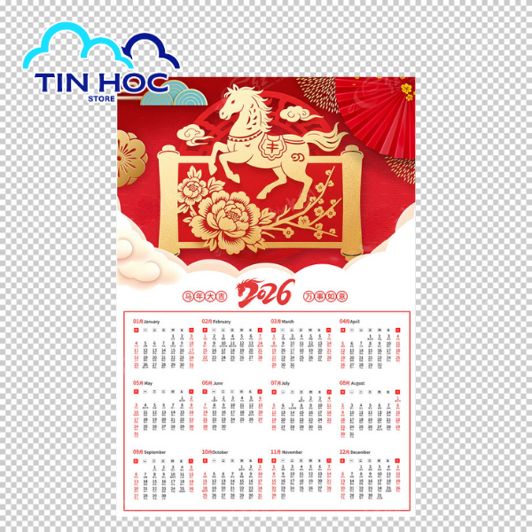 Mẫu Lịch Âm Dương 2026 Vector File PNG, AI, PTS dễ dàng chỉnh sửa