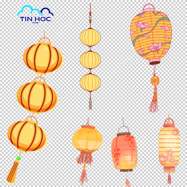 Mẫu lồng đèn treo tết vector màu vàng tạo điểm nhấn vui tươi, sáng tạo cho thương hiệu