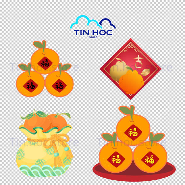 Mẫu Set Vector Trái Cây Ngày Tết Đơn Lẻ để designer tự do sắp xếp bố cục riêng