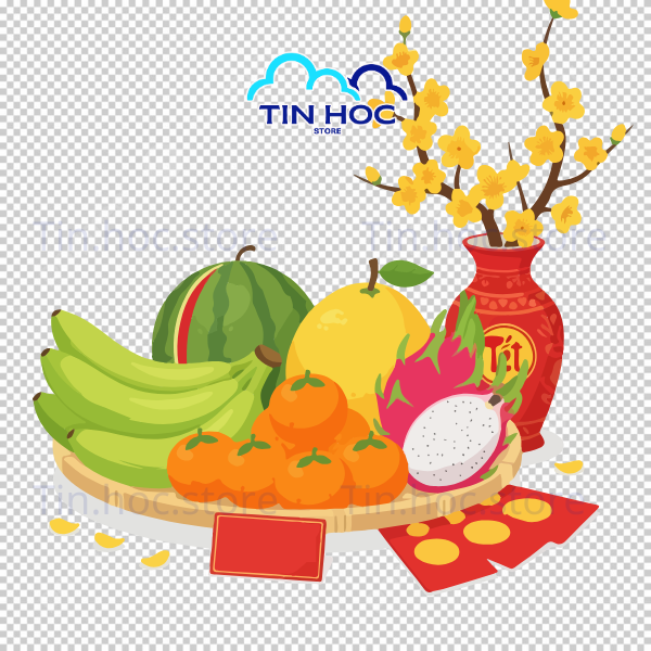 Mẫu Vector Mâm Ngũ Quả Miền Nam Cầu Sung Vừa Đủ Xài với màu sắc rực rỡ làm banner