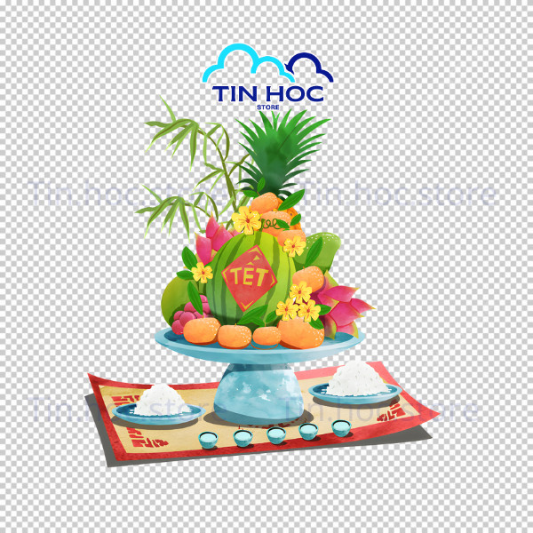 Mẫu Mâm Ngũ Quả Vector giúp các cửa hàng in ấn tạo ra các mẫu decal dán kính trang trí Tết