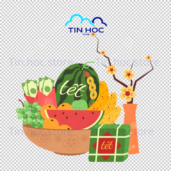 Mẫu Tải Vector Mâm Ngũ Quả Đẹp hoàn chỉnh kèm hoa mai bánh chưng làm backdrop