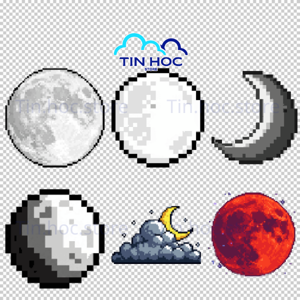 Mẫu thiết kế mặt trăng pixel art với các khối vuông xếp tầng tạo nên vẻ đẹp độc lạ