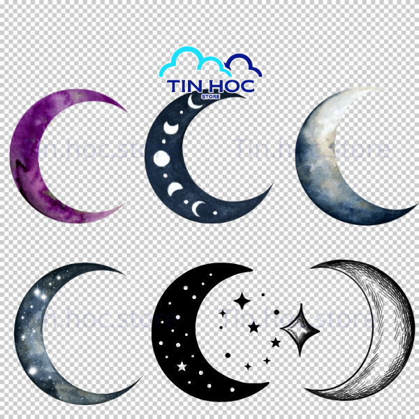 Mẫu mặt trăng khuyết vector cách điệu thành hình chữ C độc đáo