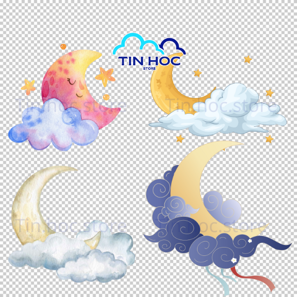 Mẫu mặt trăng vector theo phong cách màu nước tạo ra sự mềm mại, lãng mạn