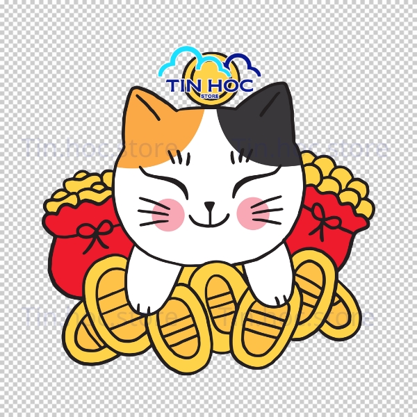 Mẫu mèo thần tài vector phong cách chibi