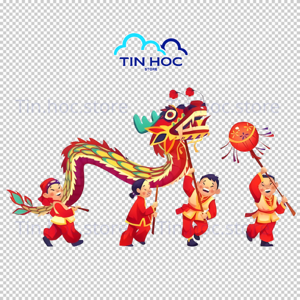 Mẫu múa lân vector phong cách truyền thống ưu tiên sử dụng gam màu rực rỡ như đỏ và vàng kim