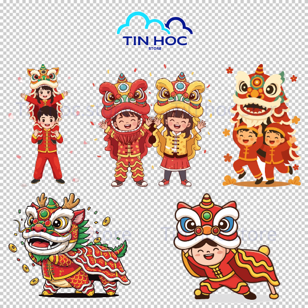 Mẫu hình vẽ múa lân sống động tái hiện chân thực không khí nhộn nhịp của ngày hội dân gian Việt Nam