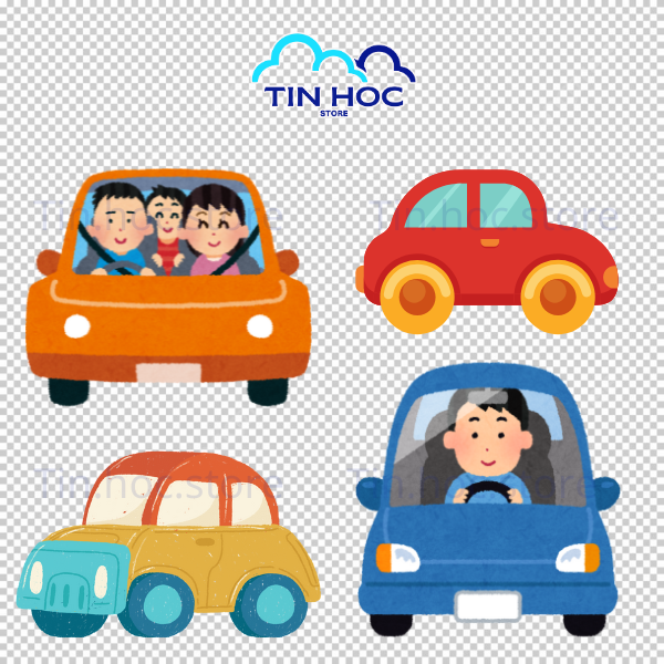 Mẫu hình vẽ ô tô cho bé có màu sắc tươi sáng, nét vẽ tròn trịa, lý tưởng cho các sản phẩm giáo dục mầm non