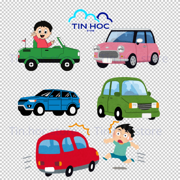 Mẫu ô tô vector dễ thương tạo nên bộ sưu tập hình ảnh sinh động cho sách truyện thiếu nhi