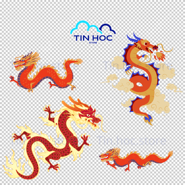 Mẫu rồng vector phong cách Châu Á với đường nét tỉ mỉ giúp tôn vinh vẻ đẹp truyền thống