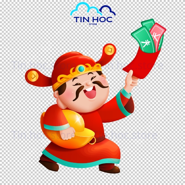 Mẫu Thần Tài Vector Đứng Cầm Vàng May Mắn