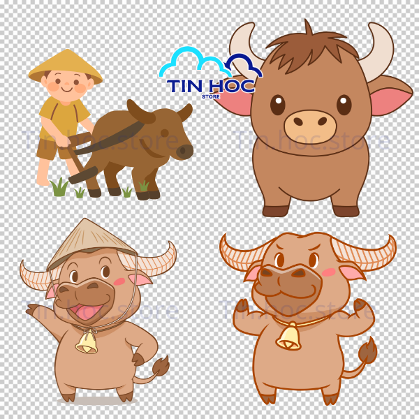 Mẫu trâu chibi tinh nghịch đang chơi đùa giúp tăng tính tương tác cho các bài đăng trên mạng xã hội