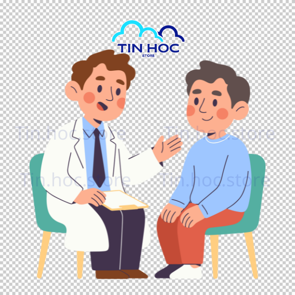 Mẫu vector bác sĩ và bệnh nhân đang tư vấn trực tiếp, minh họa hoàn hảo cho dịch vụ chăm sóc