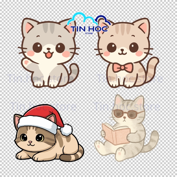 Con mèo vector phong cách sticker đáng yêu