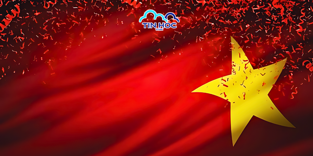 Mẫu background cờ đỏ sao vàng vector với hiệu ứng pháo hoa làm nổi bật ngôi sao vàng năm cánh rực rỡ