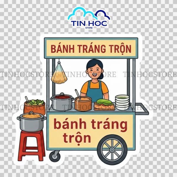 Xe đẩy bánh tráng trộn vector