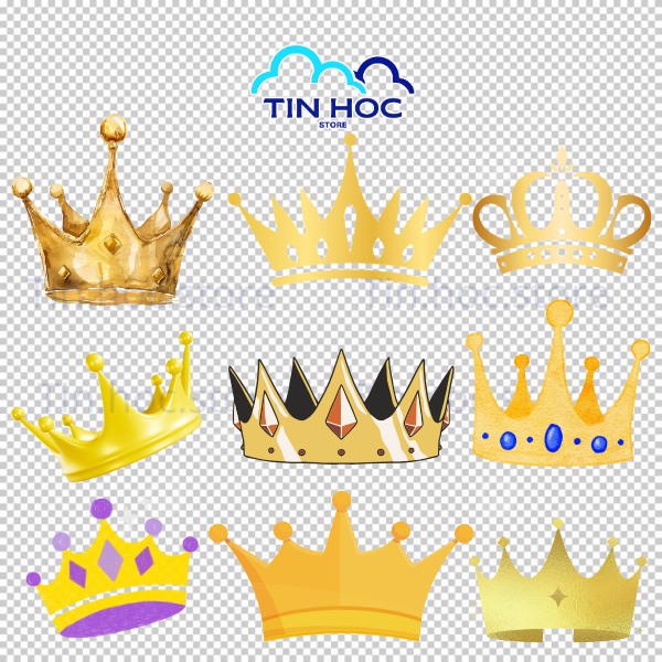 Mẫu vương miện vector màu vàng đa dạng chất liệu
