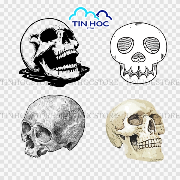 Đầu lâu vector phong cách dark art huyền bí